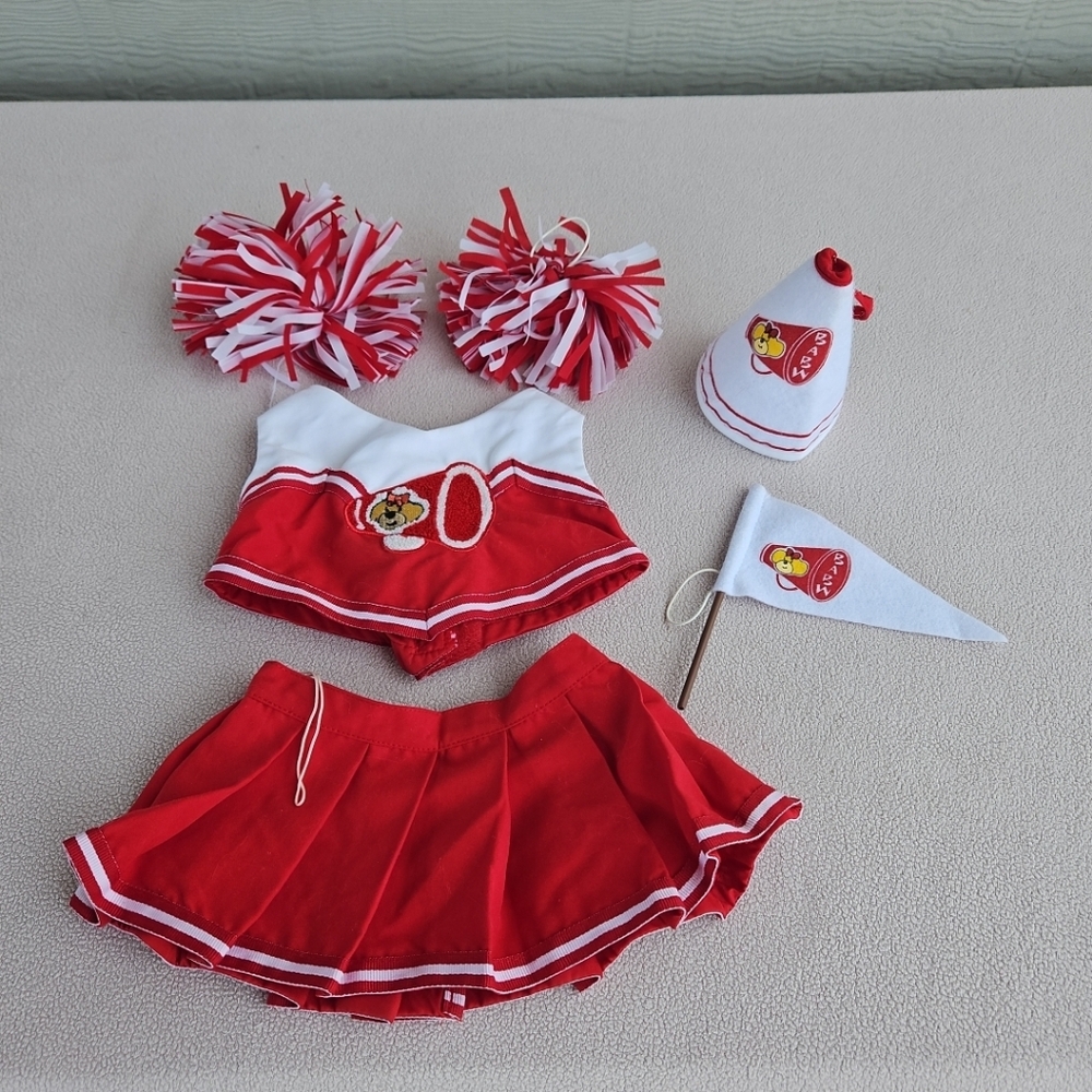 Build A Bear Cheerleader Outfit 6 pc Red White Poms Flag Megaphone Retired BAB